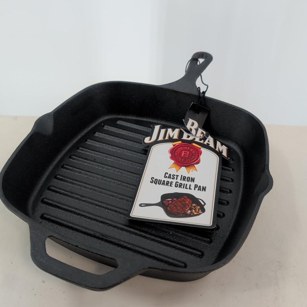 NWT Jim Beam #JB0176 Cast‎ Iron Square Grill Pan W/ Ridges 10"x16 1/4"x2" Black